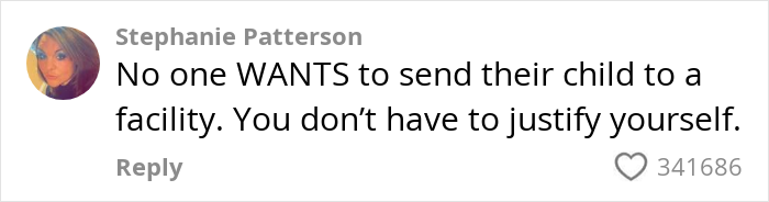 Alt text: Comment from Stephanie Patterson about the painful choice of removing a mentally ill daughter from the home.