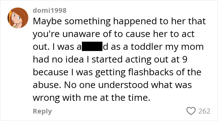 Comment discussing understanding the challenges of raising a mentally ill daughter and the painful choice to remove her from home.
