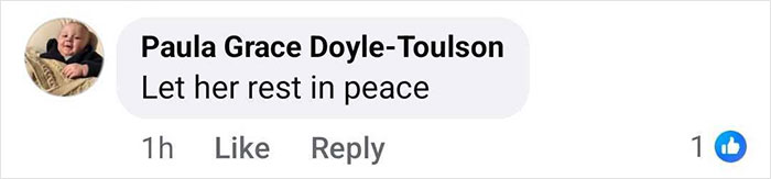Facebook comment from Paula Grace Doyle-Toulson saying let her rest in peace, related to Madeleine McCann disappearance theory.