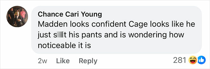 Comment on Nicolas Cage wearing a fat suit on set of a new biopic about legendary football coach John Madden. Comment on Nicolas Cage wearing a fat suit on set of a new biopic about legendary football coach John Madden.