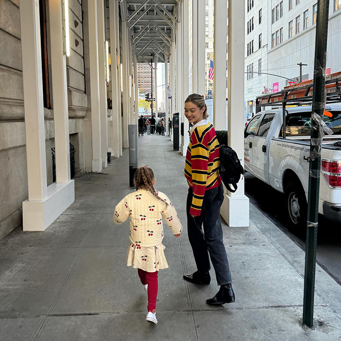 Gigi Hadid walking with daughter Khai on city sidewalk, sparking outrage after sharing Khai's breakfast menu online Gigi Hadid walking with daughter Khai on city sidewalk, sparking outrage after sharing Khai's breakfast menu online