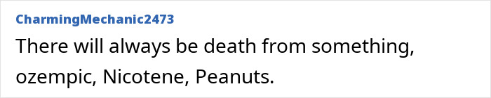 User comment warning about risks of ozempic related to organ damage and deaths, highlighting expert concerns on safety.
