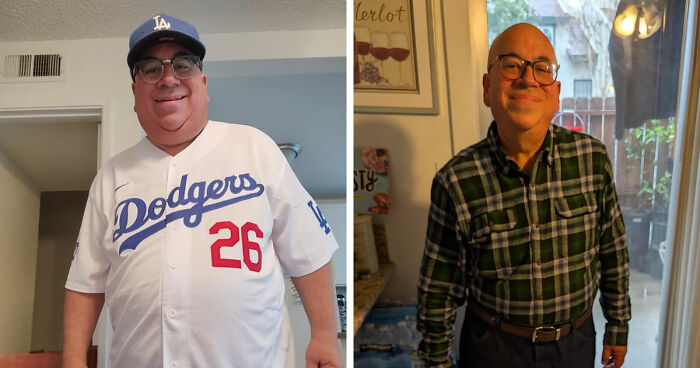 Before and after major weight loss transformation of a man showcasing results with blood sweat tears and Ozempic.