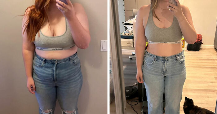 Side-by-side before and after pics of major weight loss showing the results of blood sweat tears and Ozempic use.