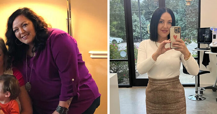 Before and after photos showing major weight loss transformation by people using blood, sweat, tears, and Ozempic.