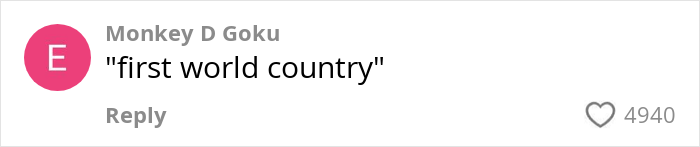 Comment reading first world country by user Monkey D Goku with 4940 likes on a social media post about American school lunches.