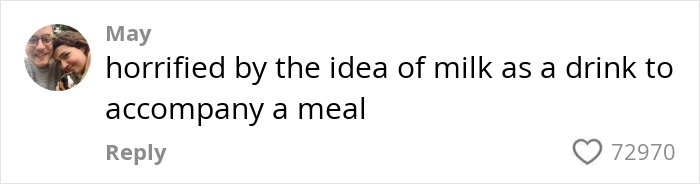Alt text: Teen expressing horror over American school lunches with milk as a drink, sparking global reactions online.
