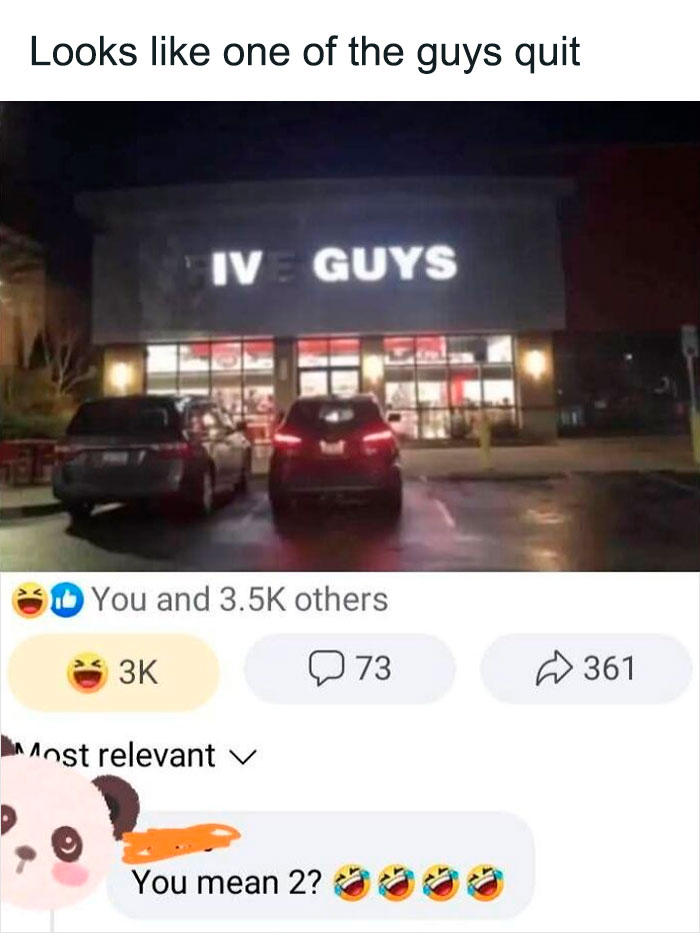 Store sign partially lit showing "IVE GUYS" with cars parked outside, highlighting online group shaming overconfident know-it-alls.