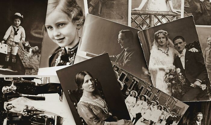Vintage black and white historical photos spread out, reflecting spot a lie in history and half-truths theme. Vintage black and white historical photos spread out, reflecting spot a lie in history and half-truths theme.