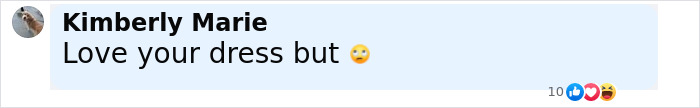 Screenshot of Kimberly Marie commenting love your dress but with an eye-rolling emoji on a social media post. Screenshot of Kimberly Marie commenting love your dress but with an eye-rolling emoji on a social media post.