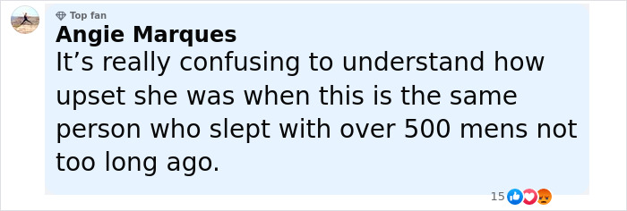 Alt text: Comment discussing a woman who slept with 583 men in 6 hours and her assault by a co-star.