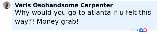 Comment by Varis Osohandsome Carpenter questioning motives related to Tyler Perry harassment messages in Atlanta discussion.