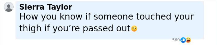 Screenshot of a social media comment discussing alleged harassment and inappropriate touching in a message conversation.