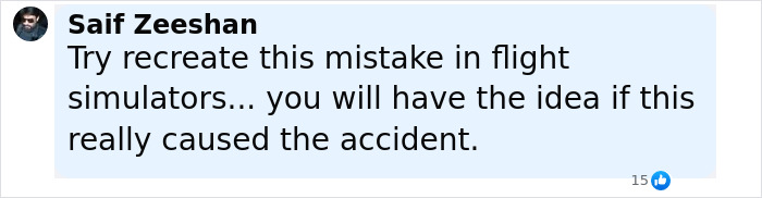 Comment by Saif Zeeshan discussing a simple mistake that may have caused the tragic Air India crash in flight simulators.