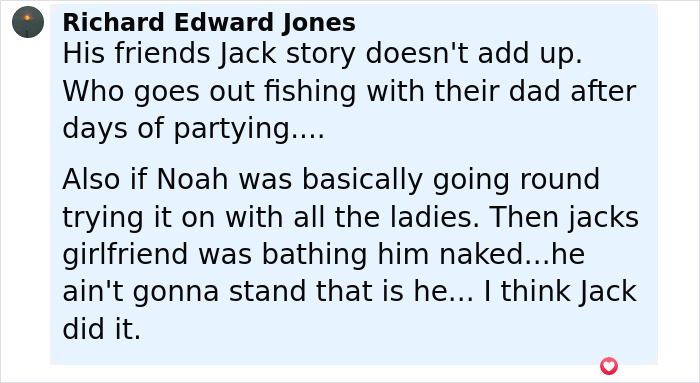 Screenshot of a comment discussing suspicions in the case of the teen found with teeth around his undressed corpse. Screenshot of a comment discussing suspicions in the case of the teen found with teeth around his undressed corpse.