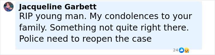 Comment expressing condolences and urging police to reopen case involving family of teen found with teeth around his corpse. Comment expressing condolences and urging police to reopen case involving family of teen found with teeth around his corpse.