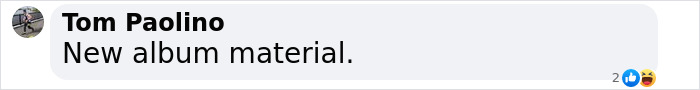Text comment saying new album material by Tom Paolino, with reaction emojis visible, relating to Taylor Swift ghosting Blake Lively. Text comment saying new album material by Tom Paolino, with reaction emojis visible, relating to Taylor Swift ghosting Blake Lively.