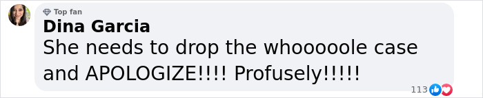 User comment from Dina Garcia expressing strong opinion on Blake Lively dropping major part of lawsuit against Justin Baldoni.