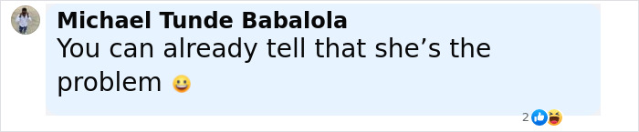 Comment from Michael Tunde Babalola stating she is the problem, related to Pitch Perfect star defending 18-year age gap backlash.