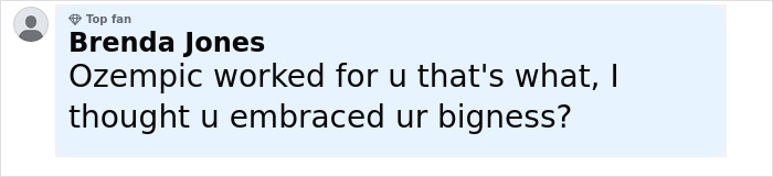 Comment from Brenda Jones addressing Ozempic use and weight-loss, discussing body positivity in a social media conversation.