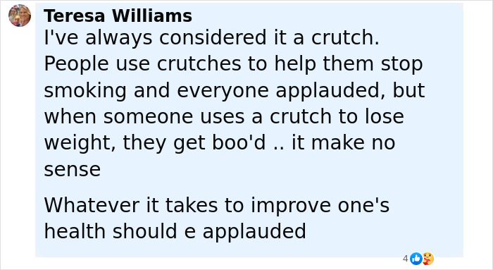 Text message screenshot with Teresa Williams discussing weight loss and addressing Ozempic rumors and weight-loss methods.