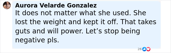 Comment about Lizzo&rsquo;s weight loss method and Ozempic rumors, emphasizing willpower and positive mindset.