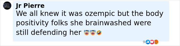 Social media comment discussing Lizzo and rumors about her Ozempic use and weight-loss method.