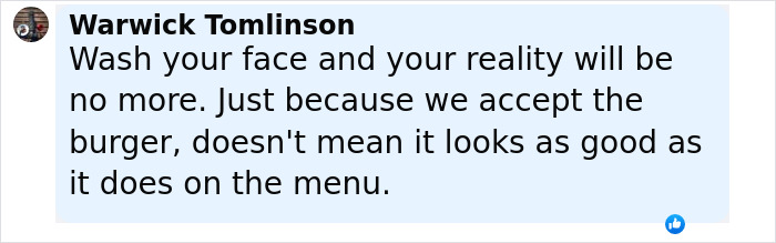 Screenshot of a social media comment discussing perception and reality related to appearance and expectations.