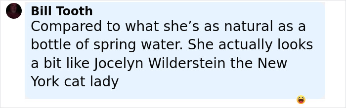 Screenshot of a social media comment comparing a woman who spent $1M on plastic surgery to a well-known figure.