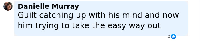 Comment from Danielle Murray discussing a troubled mindset related to disgraced rapper R Kelly and an alleged prison incident. Comment from Danielle Murray discussing a troubled mindset related to disgraced rapper R Kelly and an alleged prison incident.