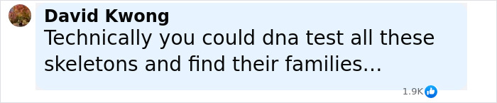 Comment by David Kwong about DNA testing skeletons to identify families, related to babies' bodies found dumped in septic tank. Comment by David Kwong about DNA testing skeletons to identify families, related to babies' bodies found dumped in septic tank.