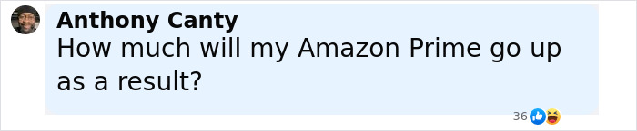 Comment by Anthony Canty asking about the potential increase in Amazon Prime cost after Jeff Bezos’ lavish wedding details release. Comment by Anthony Canty asking about the potential increase in Amazon Prime cost after Jeff Bezos’ lavish wedding details release.