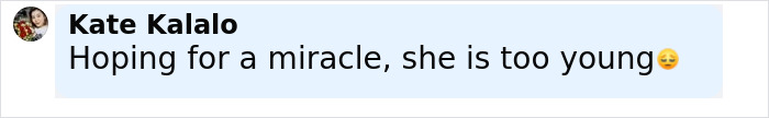 Comment expressing hope for a miracle as a single mom with early-onset Alzheimer's shares her struggles.