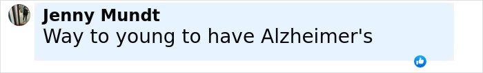 Comment box screenshot with text saying single mom expressing concern about being too young to have early-onset Alzheimer's.