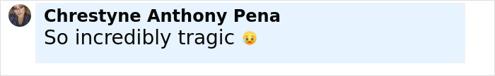 Comment by user Chrestyne Anthony Pena expressing sadness with crying emoji on a light blue background.