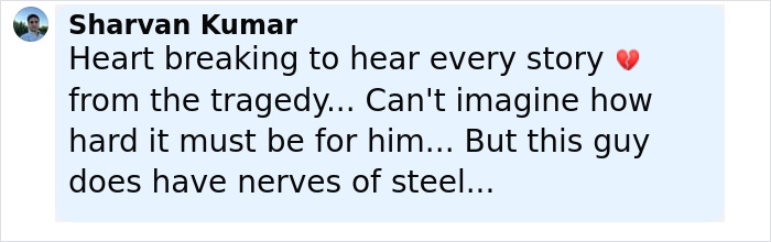Comment by Sharvan Kumar expressing heartbreak and admiration for sole survivor of Air India crash&rsquo;s courage after tragedy.