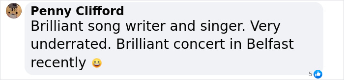Comment praising James Blunt as a brilliant underrated songwriter and singer, mentioning a recent Belfast concert. Comment praising James Blunt as a brilliant underrated songwriter and singer, mentioning a recent Belfast concert.