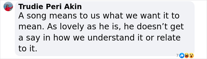 Screenshot of a Facebook comment discussing personal interpretation of James Blunt’s hit You’re Beautiful lyrics. Screenshot of a Facebook comment discussing personal interpretation of James Blunt’s hit You’re Beautiful lyrics.