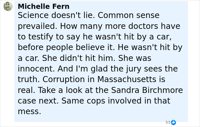 Comment supporting Karen Read&rsquo;s acquittal in slaying cop boyfriend case, mentioning corruption in Massachusetts.