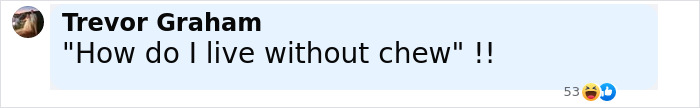 Comment by Trevor Graham referencing teeth issues, expressing panic about how to live without chewing, with emoji reactions. Comment by Trevor Graham referencing teeth issues, expressing panic about how to live without chewing, with emoji reactions.