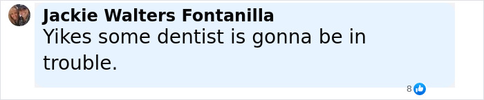 Comment from Jackie Walters Fontanilla saying Yikes some dentist is gonna be in trouble, responding to LeAnn Rimes teeth fall out while performing. Comment from Jackie Walters Fontanilla saying Yikes some dentist is gonna be in trouble, responding to LeAnn Rimes teeth fall out while performing.