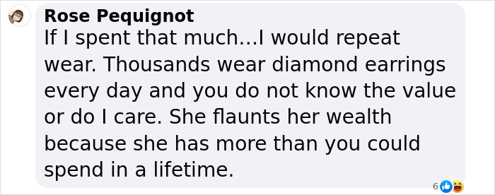 Comment criticizing Taylor Swift for flaunting wealth during Eras Tour outing on social media platform. Comment criticizing Taylor Swift for flaunting wealth during Eras Tour outing on social media platform.