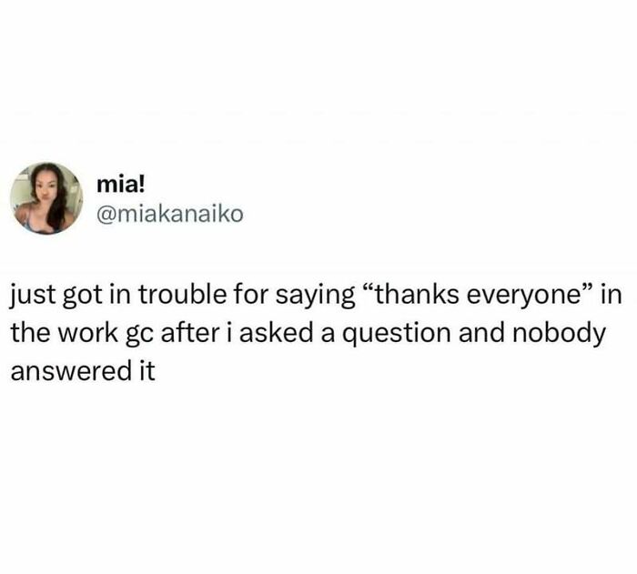 Screenshot of a social media post sharing a funny work group chat moment that made people go hmmm and relate.