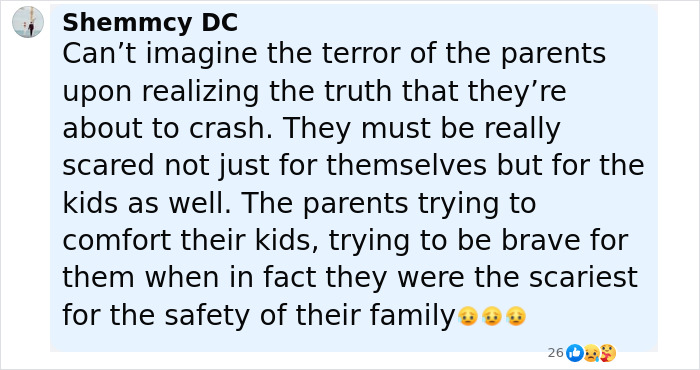 Comment expressing sympathy for parents' fear and bravery inside Air India plane just before disaster struck family moment captured