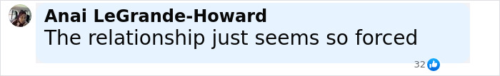 Comment by Anai LeGrande-Howard expressing that the relationship seems forced, related to Kanye West Bianca Censori payment.