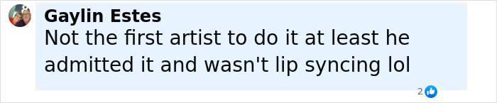 Comment by Gaylin Estes mentioning a country star abruptly stopping mid-concert after forgetting lyrics.