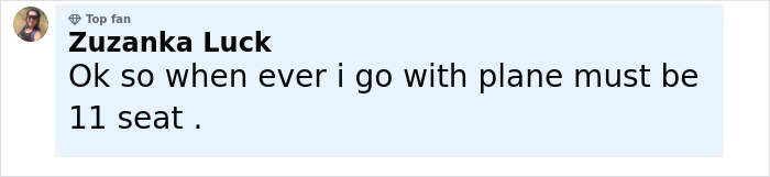 Comment from Zuzanka Luck mentioning a preference for seat 11 whenever flying on a plane.