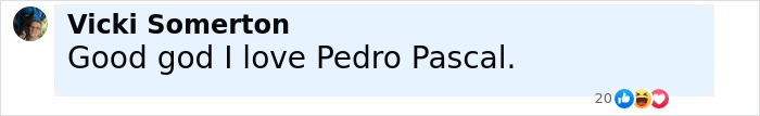 Comment saying I love Pedro Pascal, with reaction icons below, discussing Pedro Pascal defending his criticism of JK Rowling.