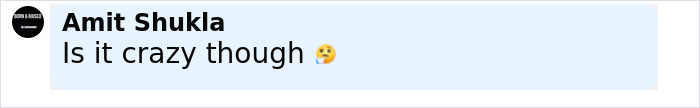 Comment by Amit Shukla asking if something is crazy, accompanied by a thinking face emoji, in a light blue text box. Comment by Amit Shukla asking if something is crazy, accompanied by a thinking face emoji, in a light blue text box.