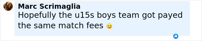 Comment on social media about U15 boys team and female national soccer team match fees with playful tone and emoji. Comment on social media about U15 boys team and female national soccer team match fees with playful tone and emoji.